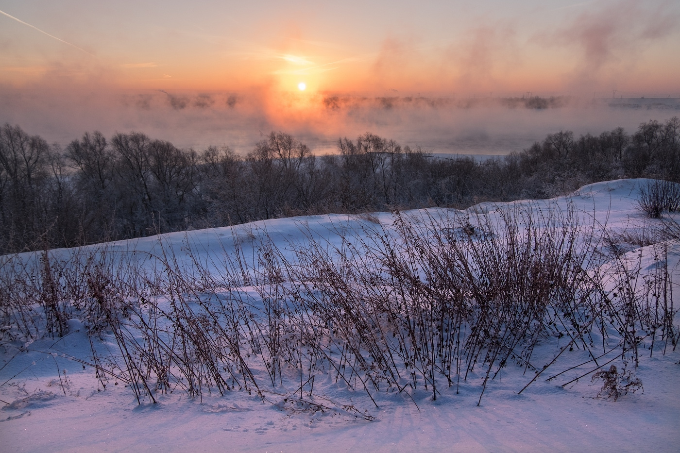 Зимнее утро Рассвет зима Новосибирск река Обь