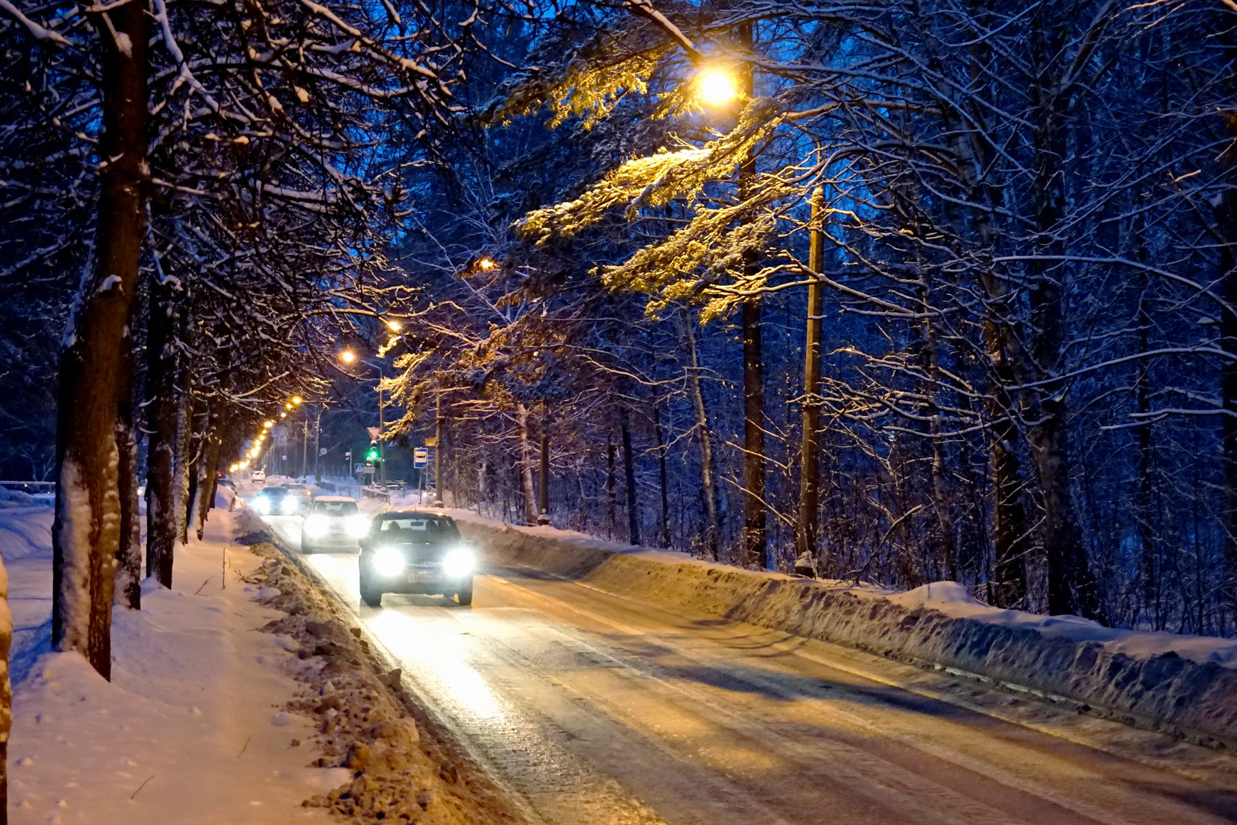 ул. Пирогова Дорога закат зима фонари улица