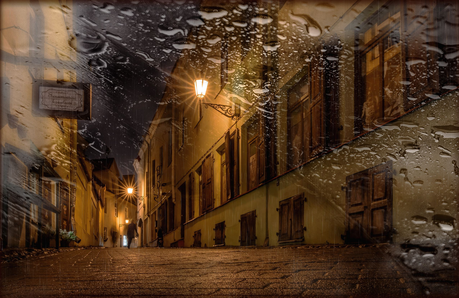 Дождь в старом городе 2 Старый город Вильнюс ночь дождь