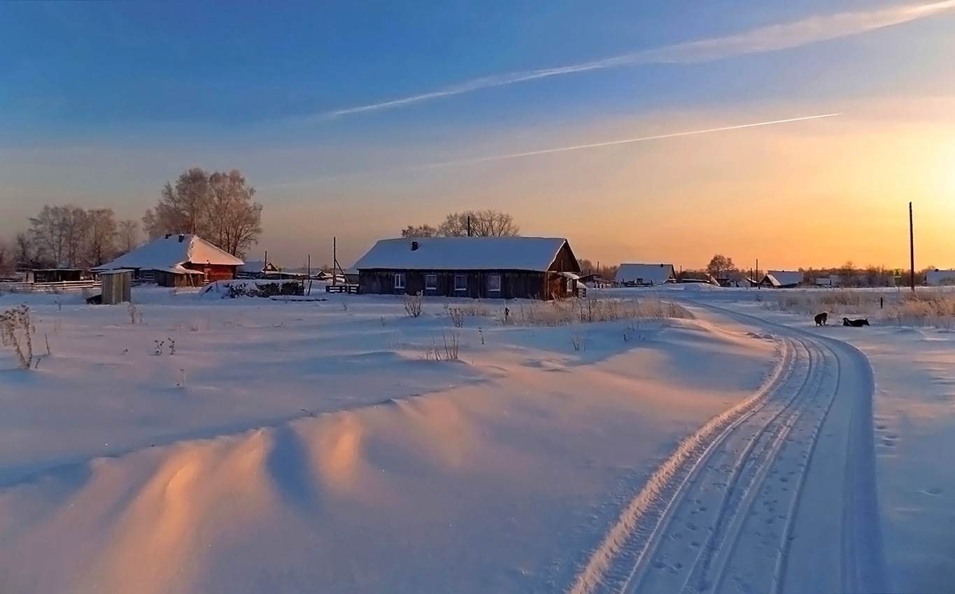 Зимний деревенский вечер Сибирь зима вечер пейзаж