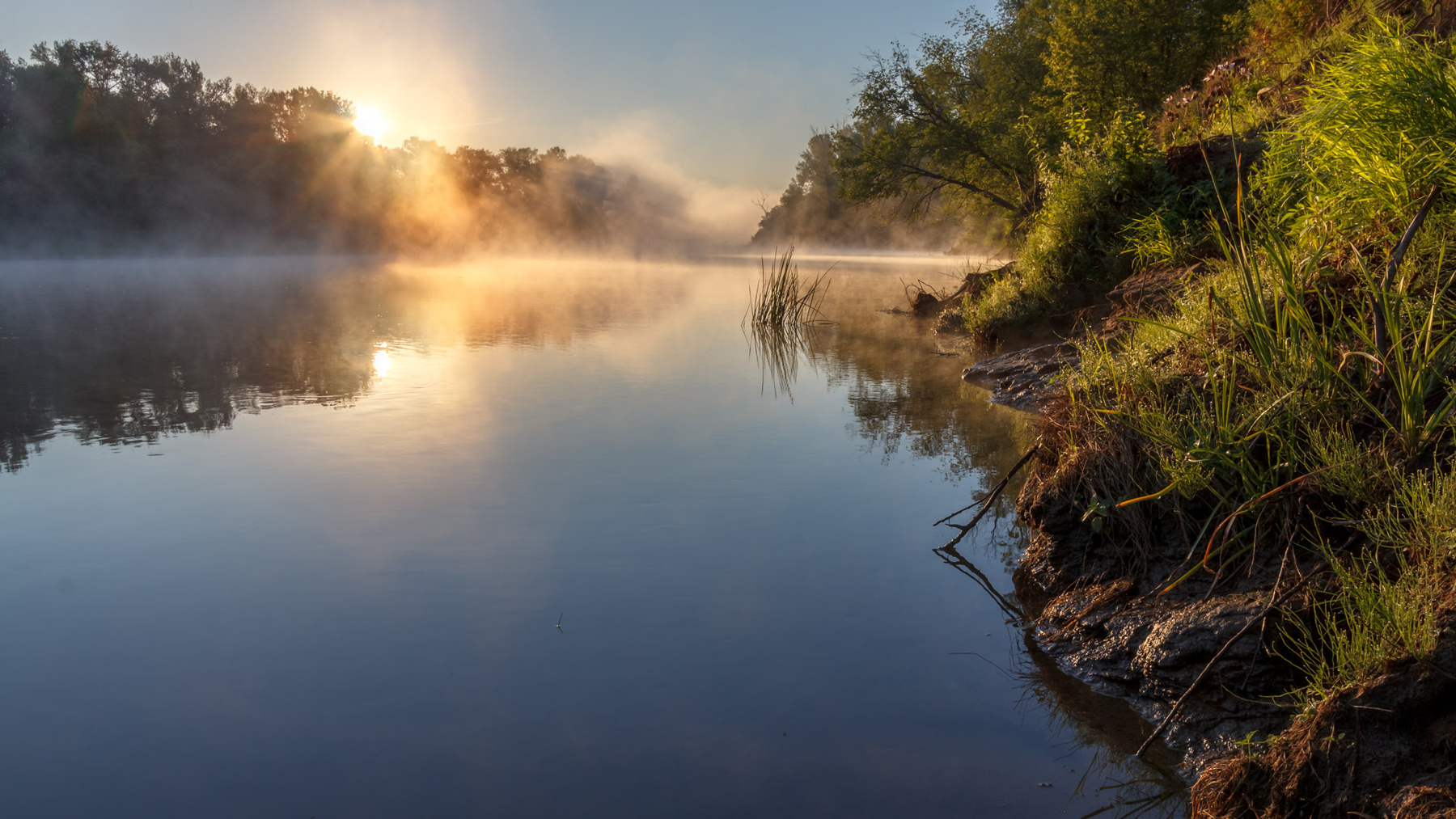 Рассвет на реке Сок рассвет восход Солнце река туман