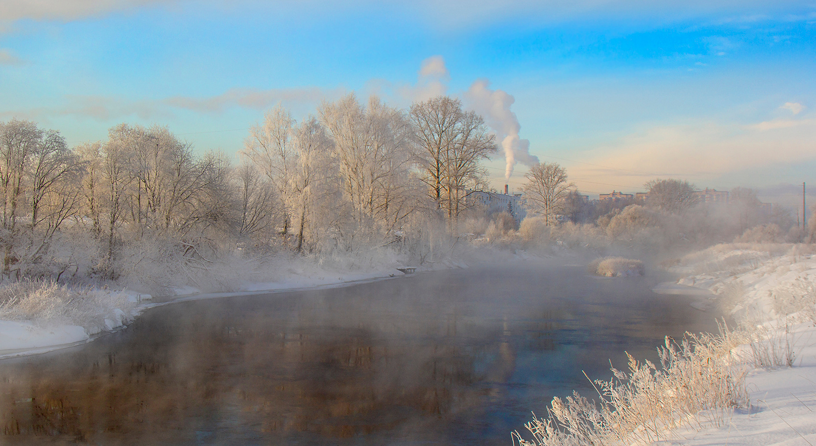Зимняя Клязьма река зима снег