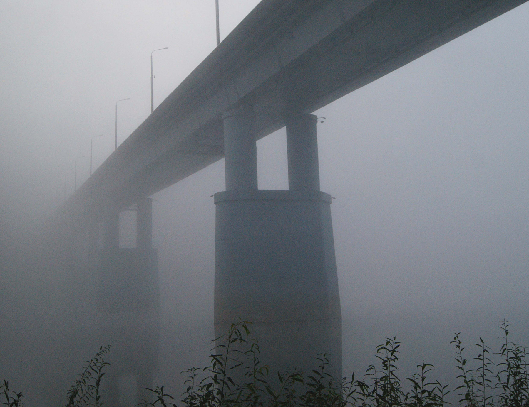 Мост уходит в туман Мост туман река отражение