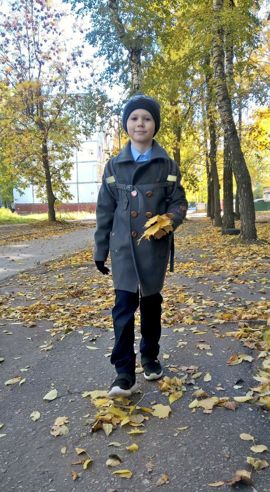 в школу мальчик первоклашка в школу листья осень