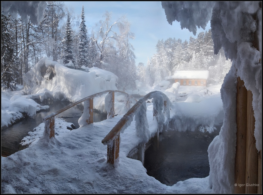 Оазис Зимы Бурятия Хакусы зима снег мост деревья 