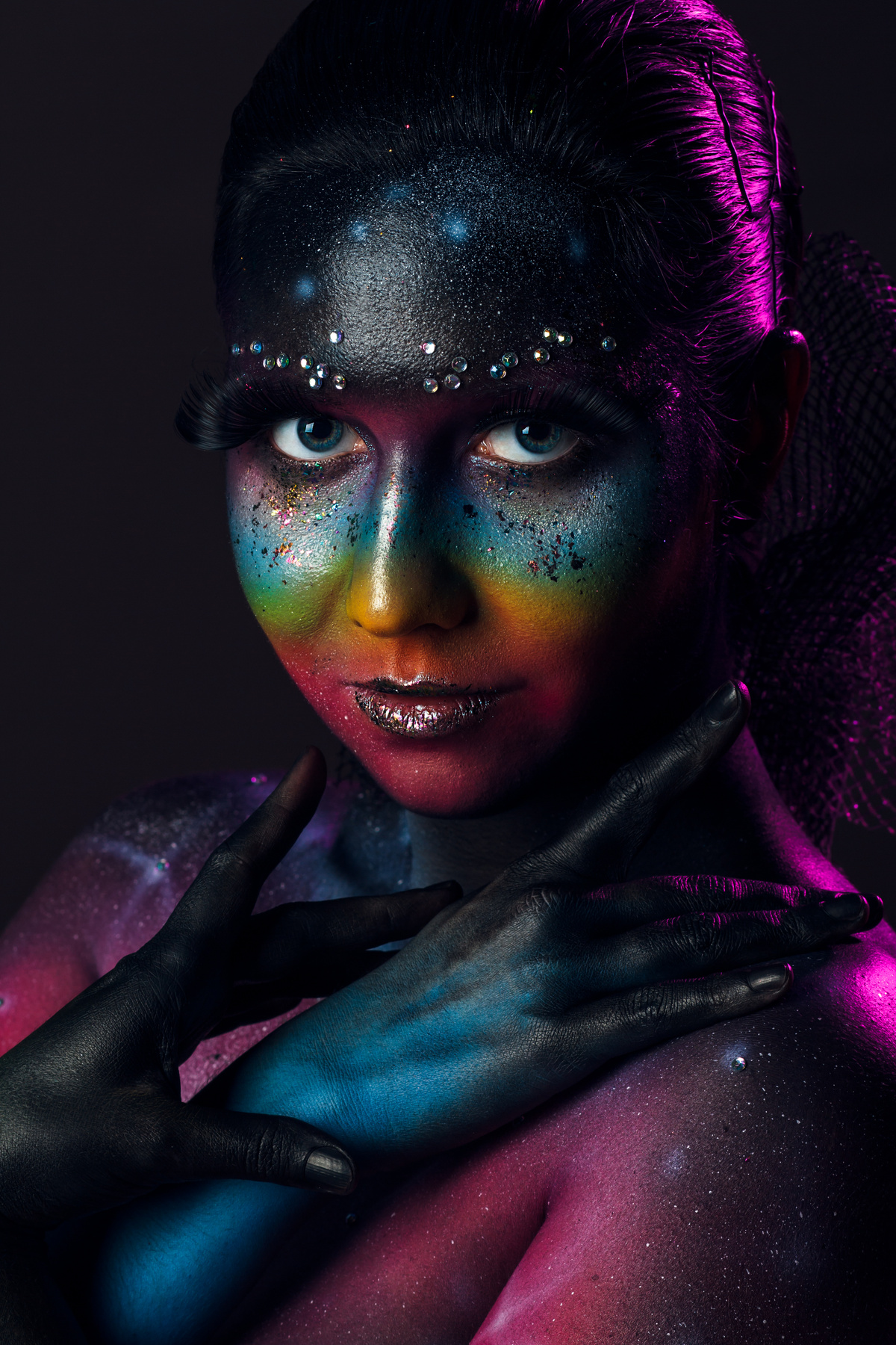 cosmic beauty бьюти арт креатив портрет девушка студия макияж космос вселенная face-art