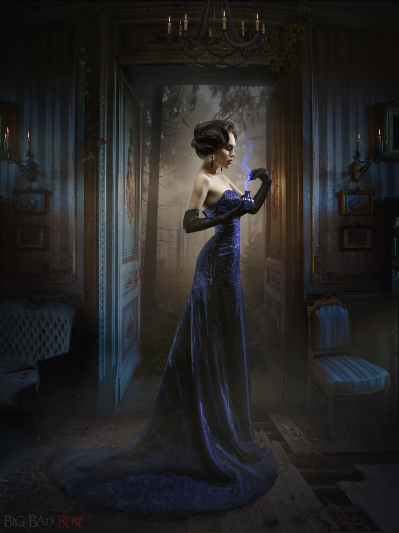 Sapphirine elegant dark fairy magic hairstyle makeup interior dress retouch photomanipulation luxury darkart sapphirine