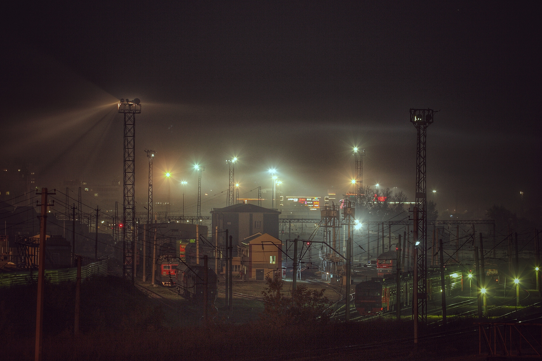 Ночное депо Ночь огни туман депо поезд железная дорога вокзал