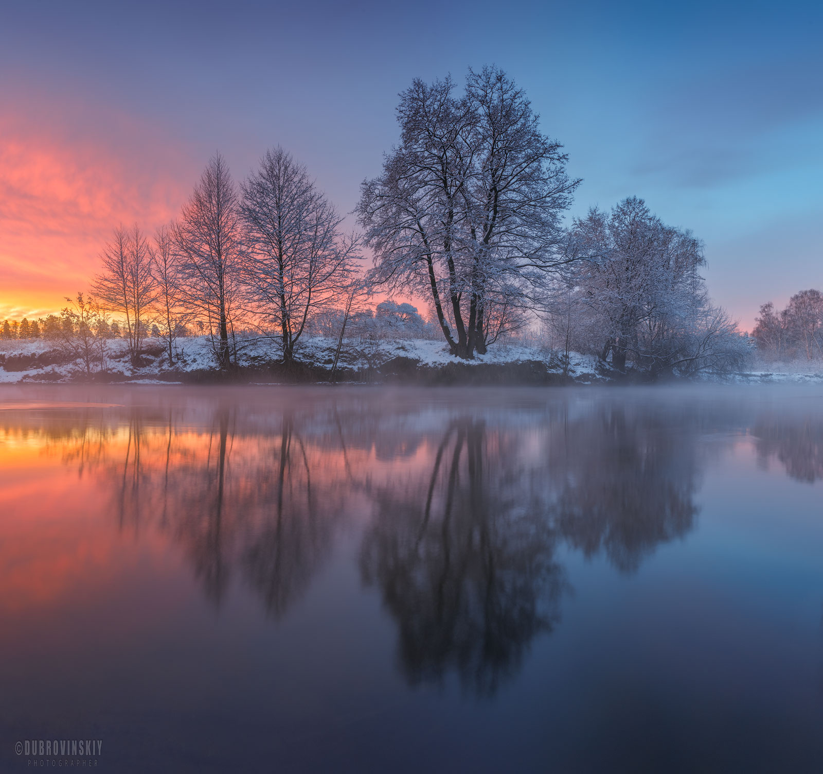Отражения Река рассвет зима дерево отражение