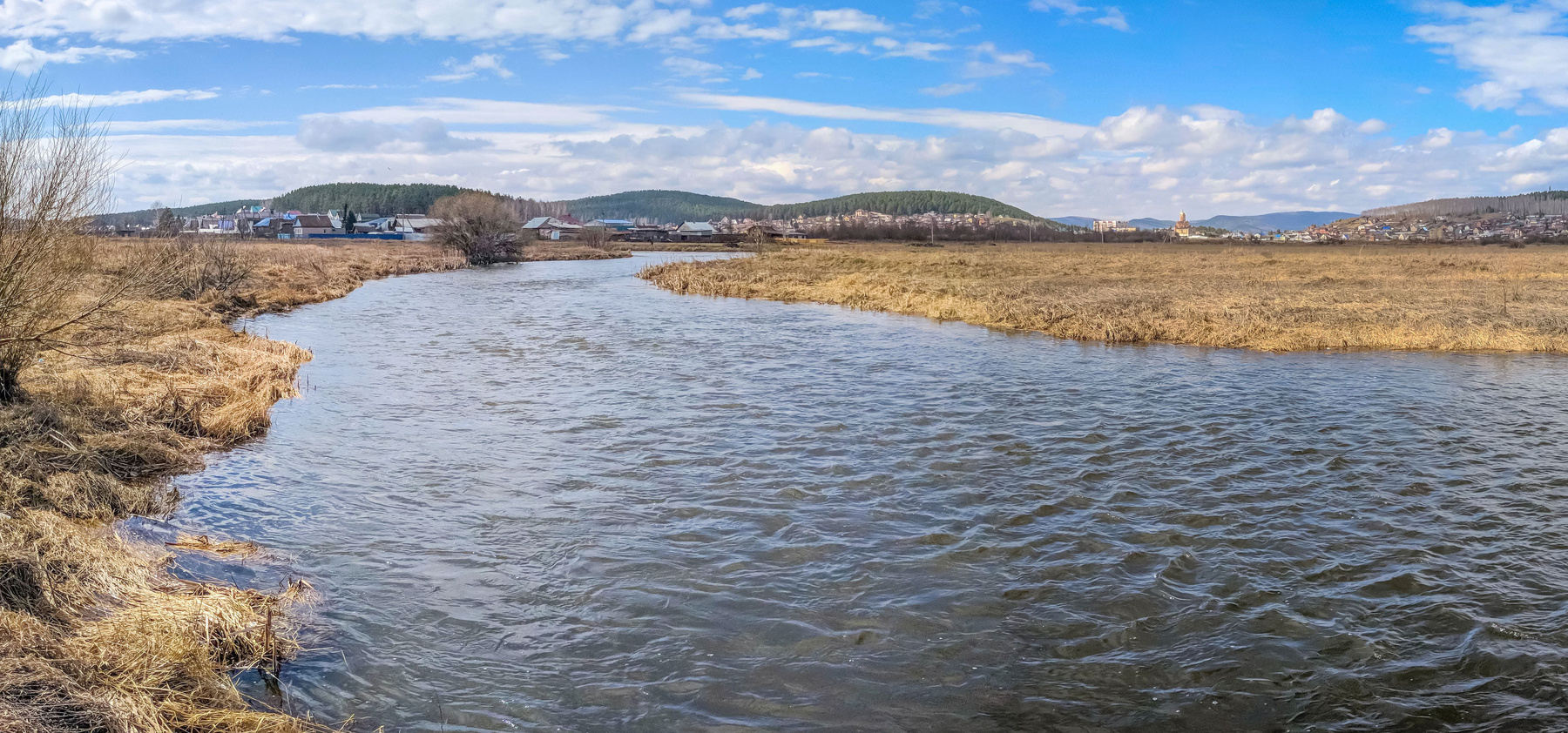 Половодье на реке Миасс. (панорама) Южный Урал Миасс река природа весна
