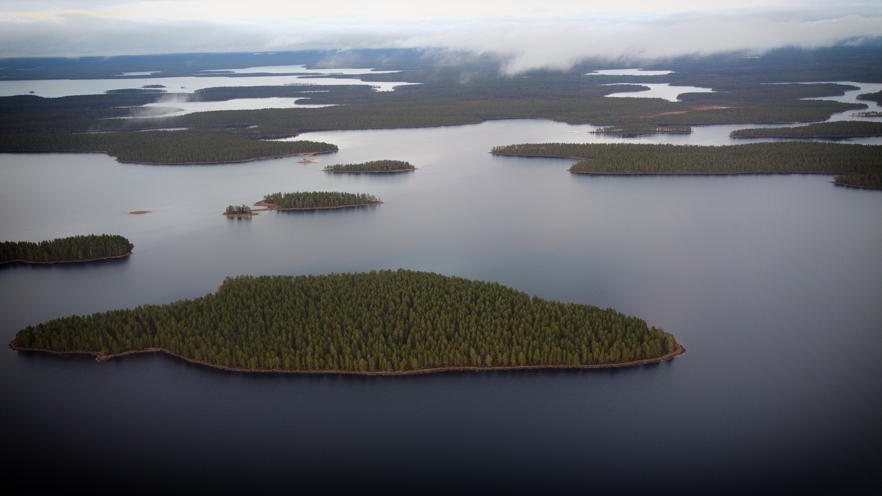 Острова и озеро природа лес карелия квадрокоптер полет