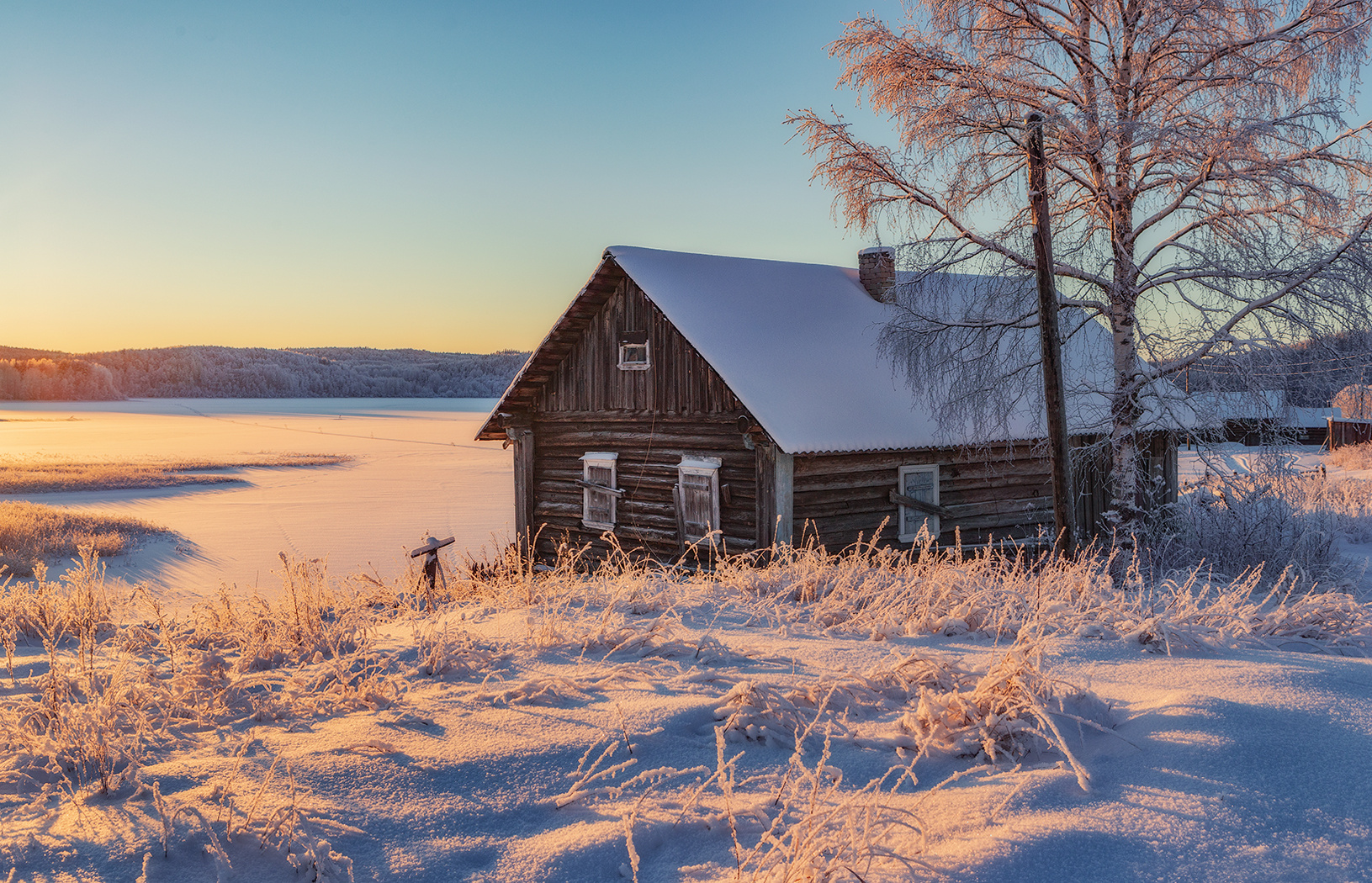 Вечер на Кенозере Кенозеро зима снег мороз домик