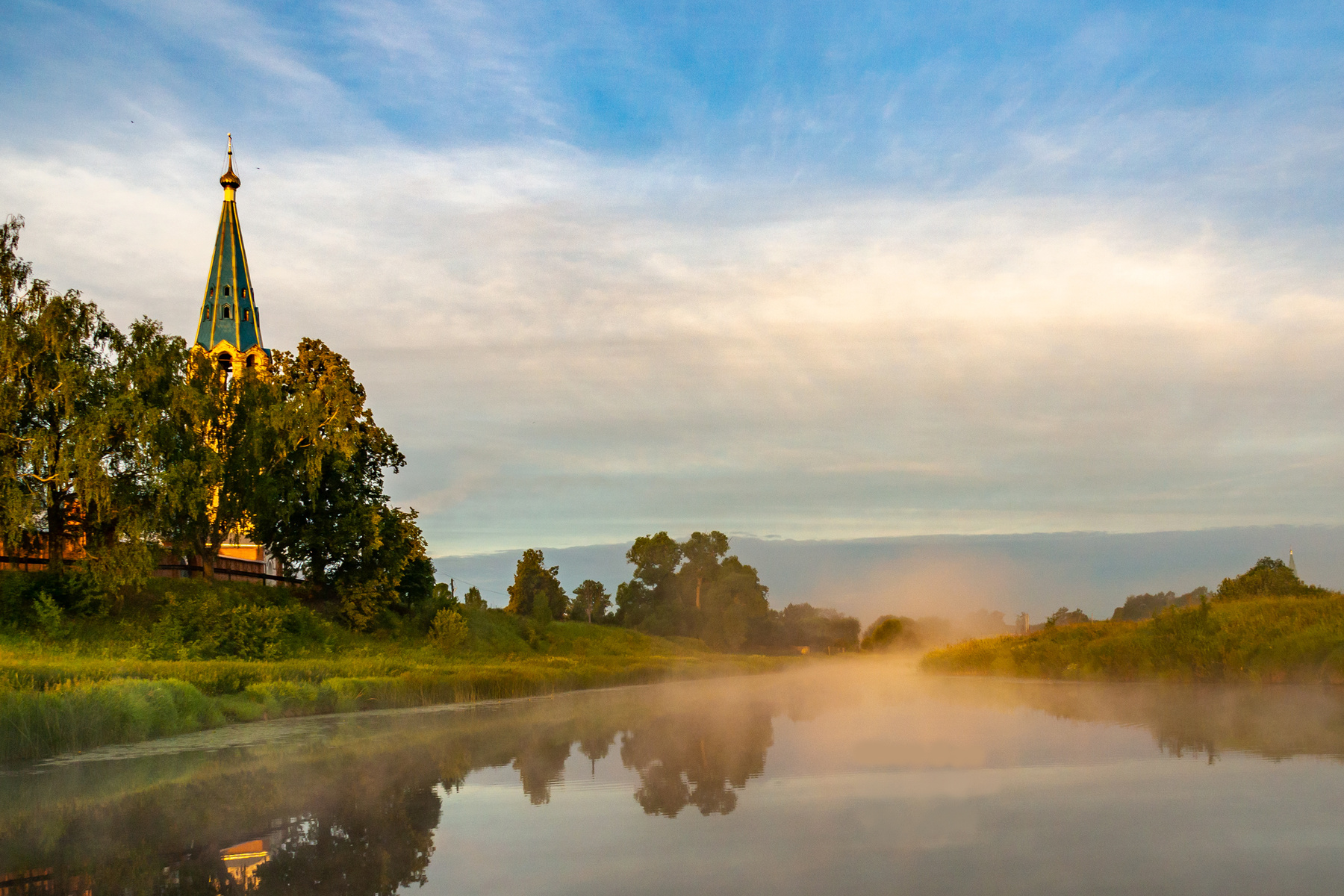 Утренний туман над Тезой утро река туман церковь дунилово