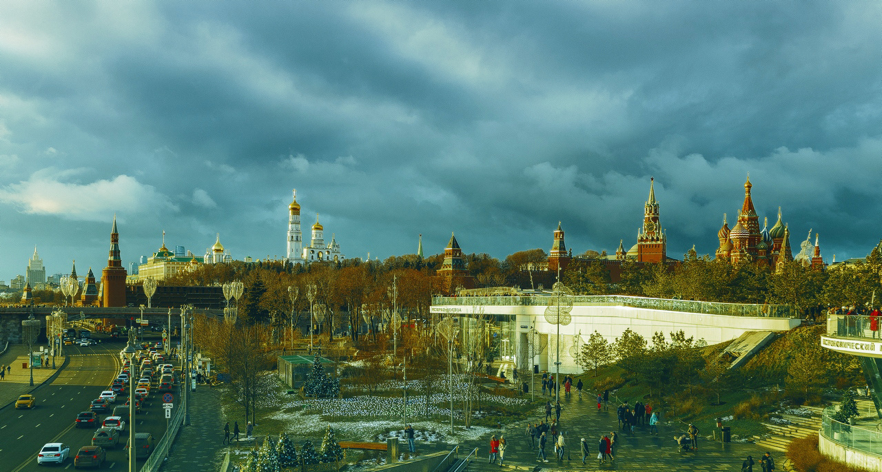 Москва новогодняя город пейзаж Москва парк Зарядье