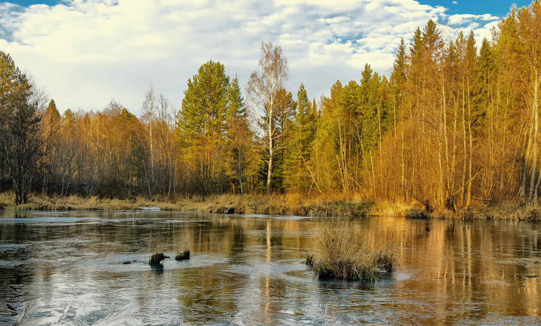 лед россия урал осень зима природа пейзаж снег река лес деревья лед