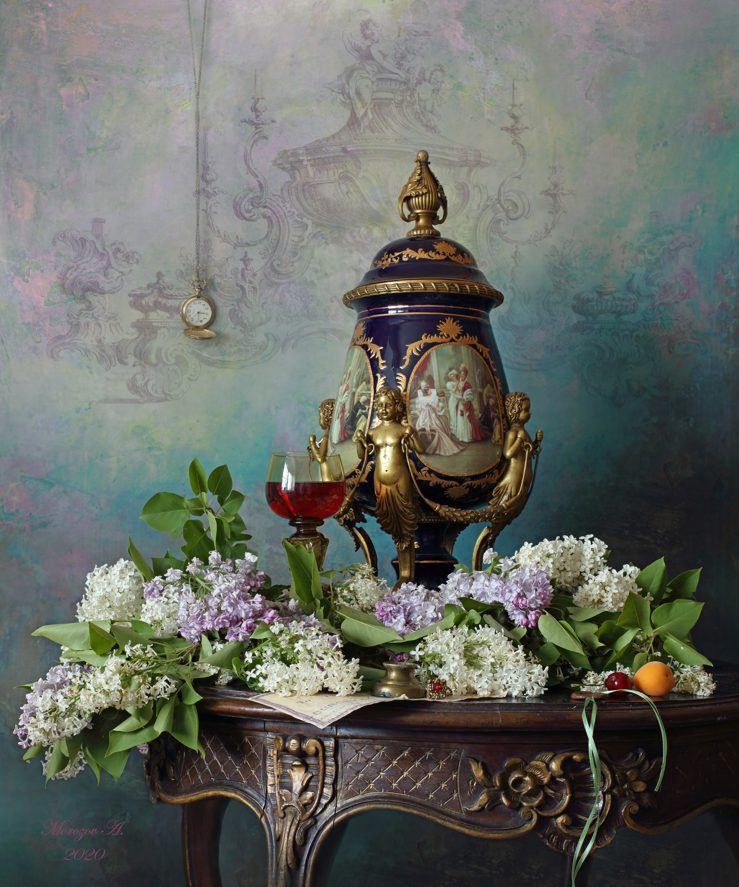 Натюрморт с цветами и вазой цветы сирень ваза