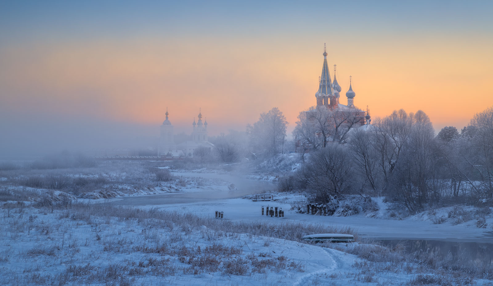 Дуниловские морозы Дунилово Ивановская область рассвет зима мороз иней туман село храм