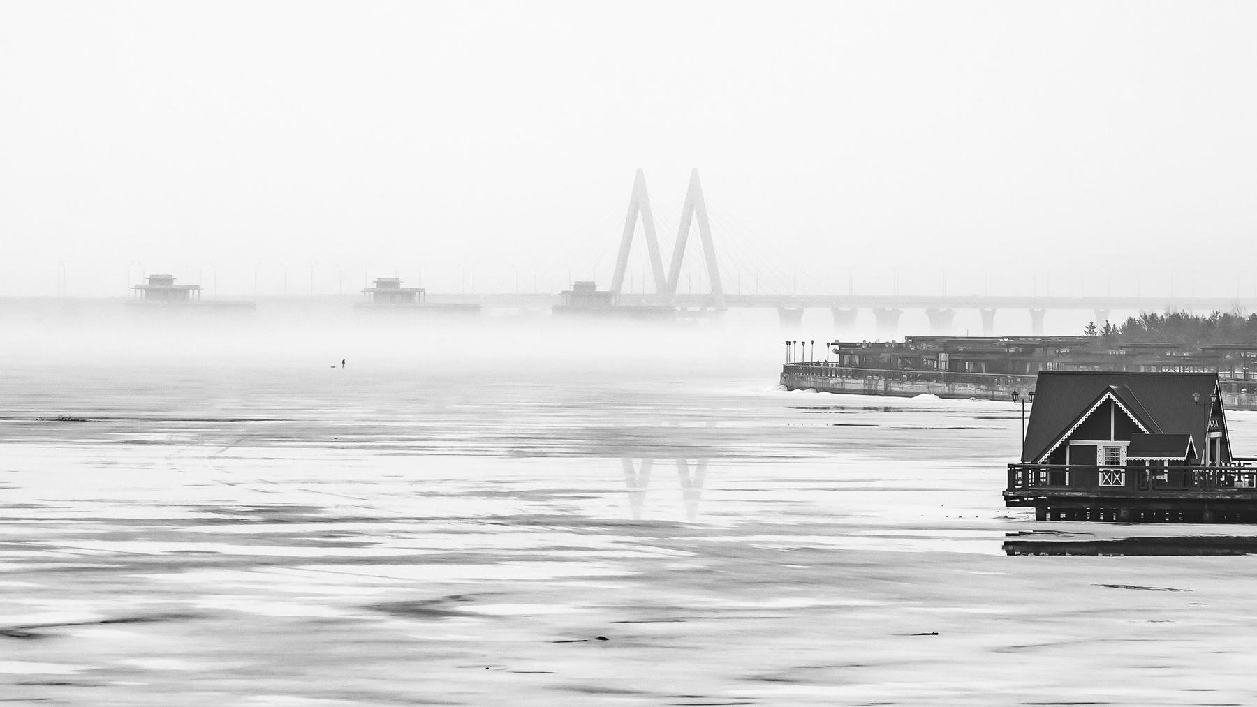 Утро туманное - мост Миллениум казань река туман мост миллениум
