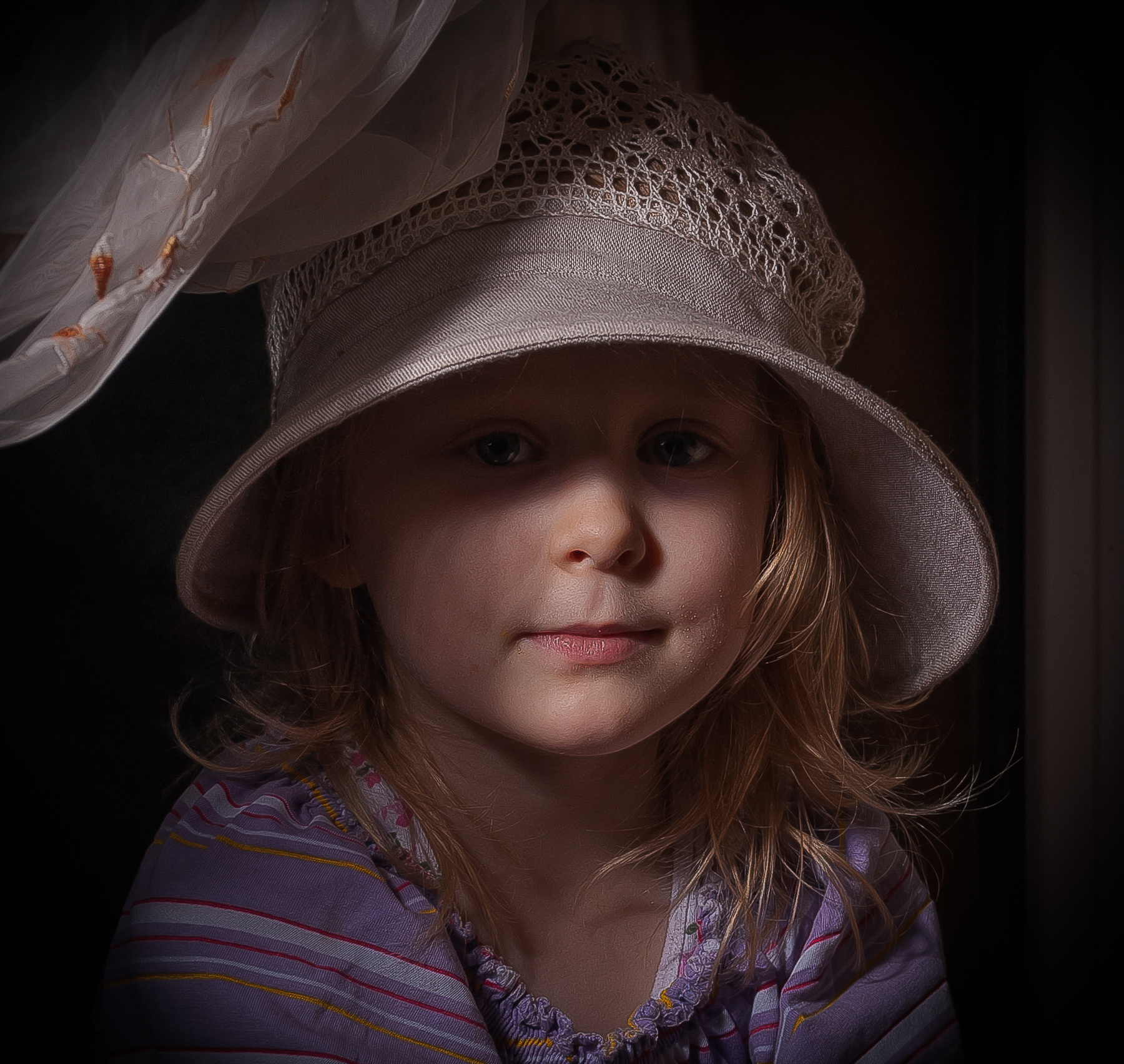 ***"Незнакомка". small beauty young caucasian happy kid cute smile beautiful little fashion child adorable acting fun daughter family window background classic face lifestyle home people portrait girl artistic black childhood smiling pretty female hat talented suspenders 