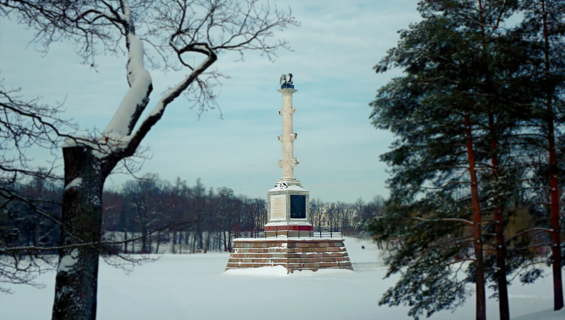 Чесменская колонна Г Пушкин Екатерининский парк Чесменская колонна зима