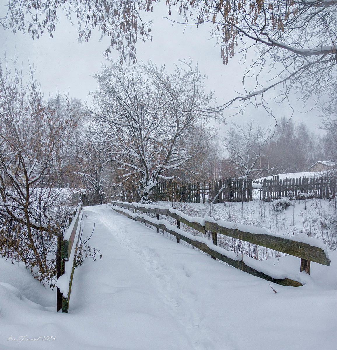 Зимний этюд пейзаж зима мостик этюд