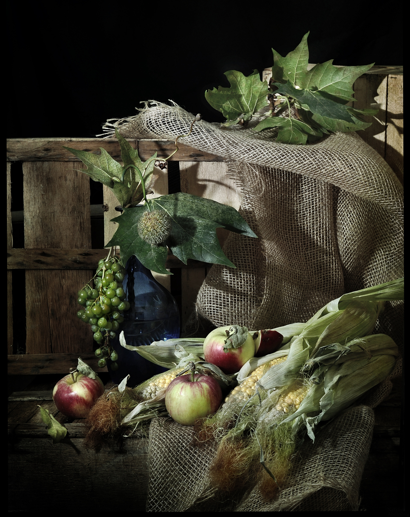 *** still life натюрморт натюрморты плоды урожай кукуруза маис початки яблоки виноград букет платан