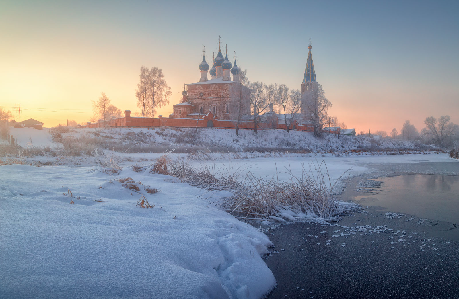 Дуниловские морозы 2 Дунилово Ивановская область рассвет зима мороз иней туман село храм