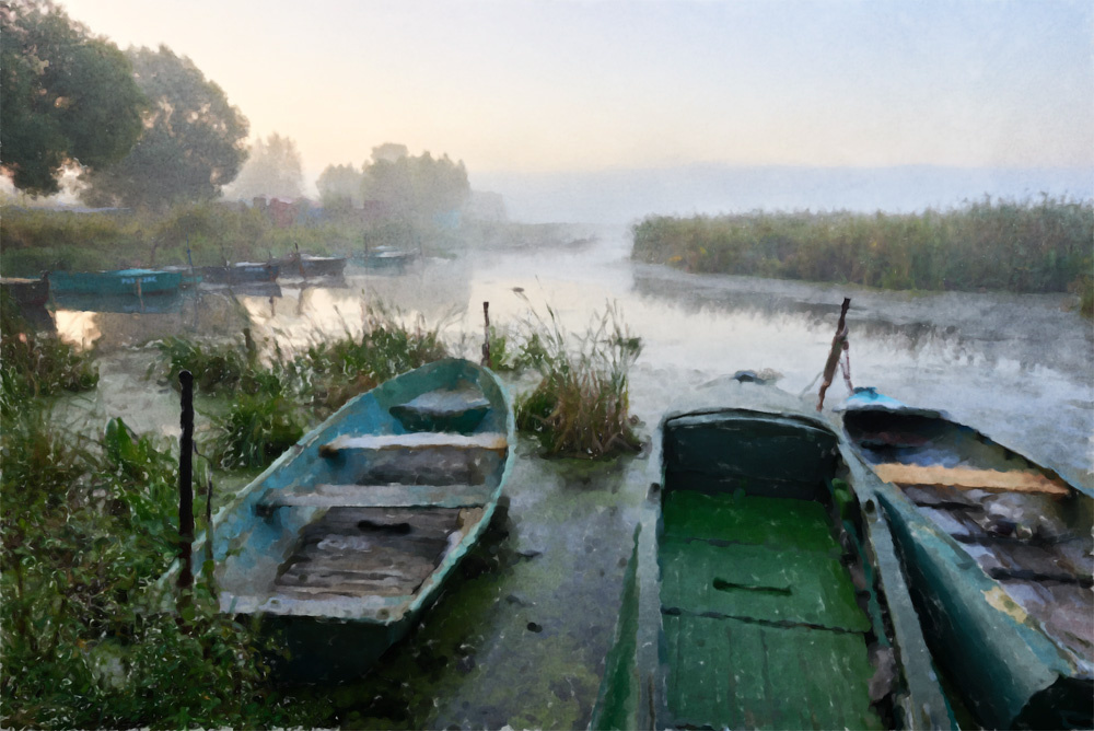 Утром у затона пейзаж утро рассвет лодки вода фотоарт