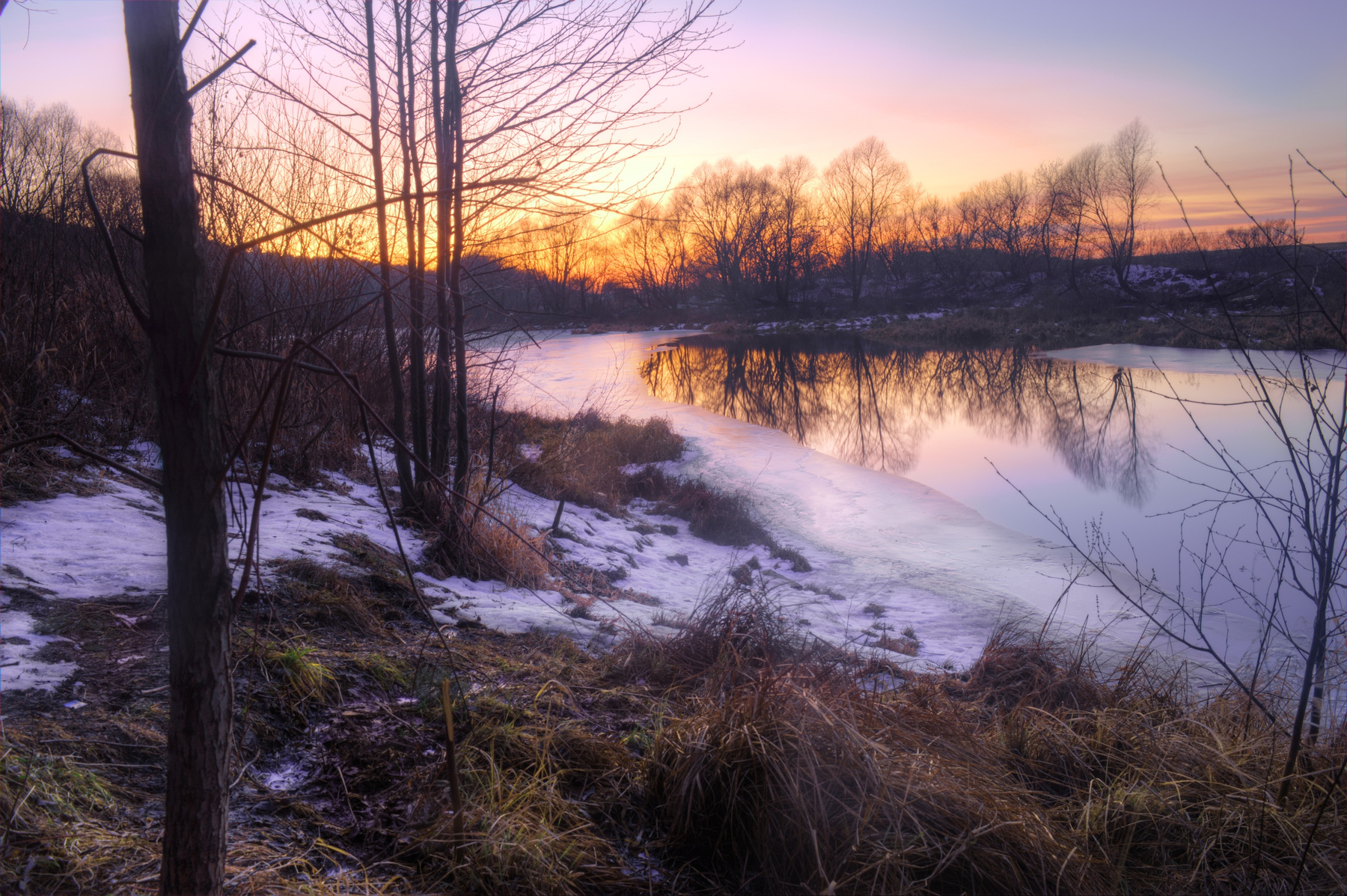 Закат на реке Старица Рязанская область Рязанский район п Солотча река Старица зима январь закат