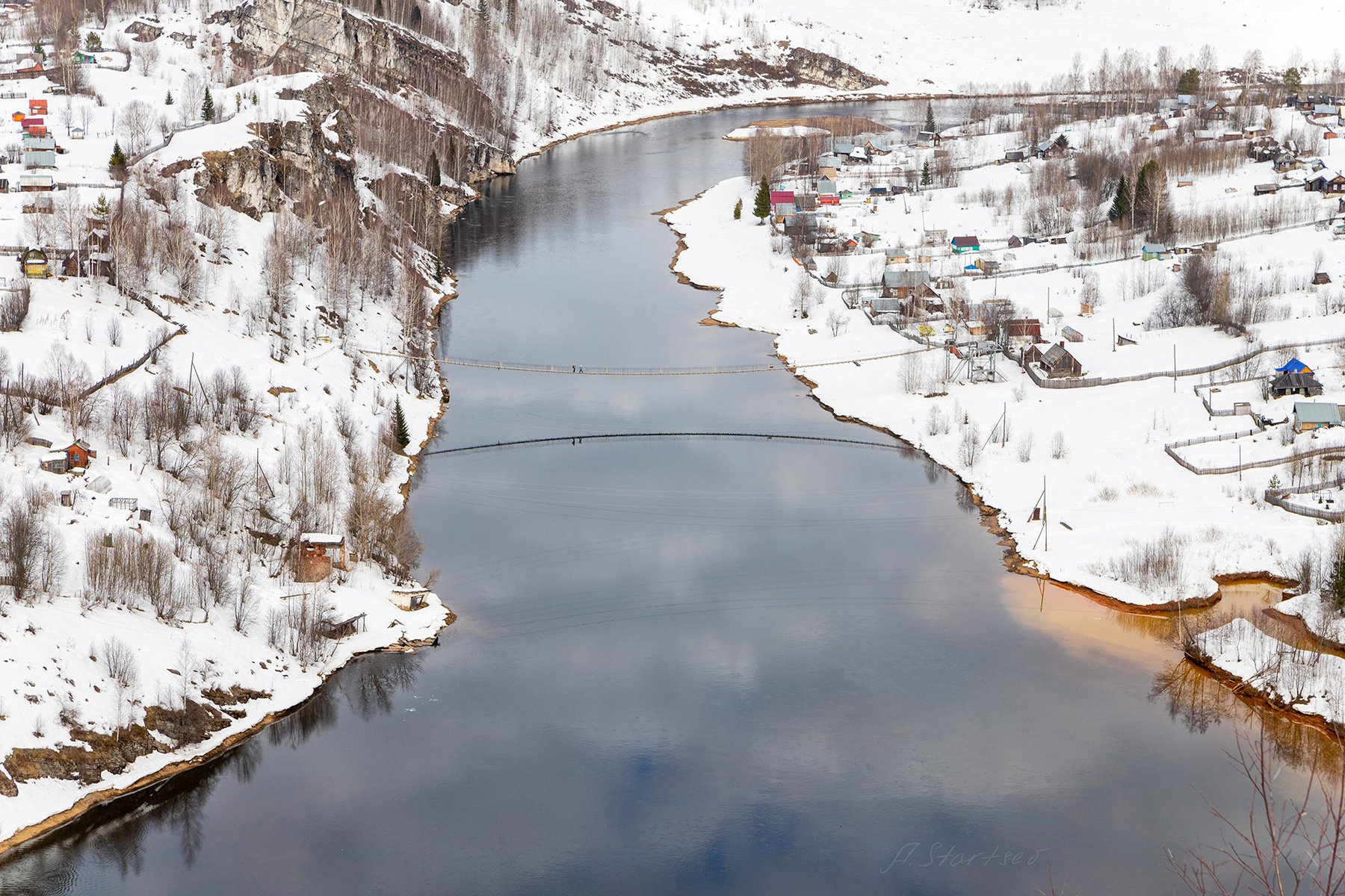 Река Косьва, вид с Ладейной горы зима снег река Косьва поселок туризм Пермский_край Урал пейзаж природа панорама