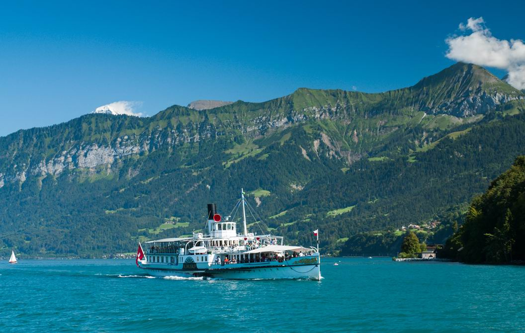 The coast rises boldly Switzerland Thun