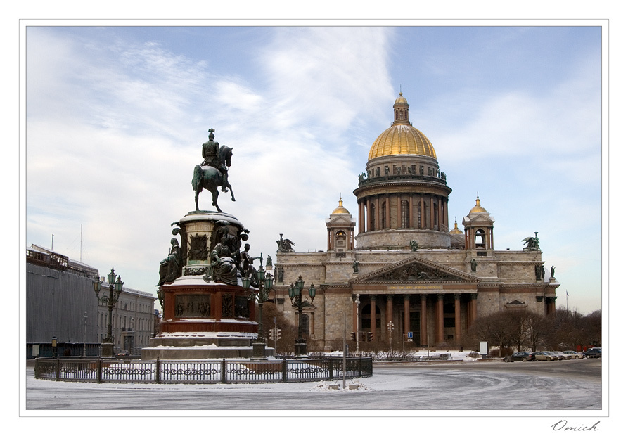 Исаакиевский собор Санкт-Петербург, Исаакиевский, собор, зима, памятник,Николай, I