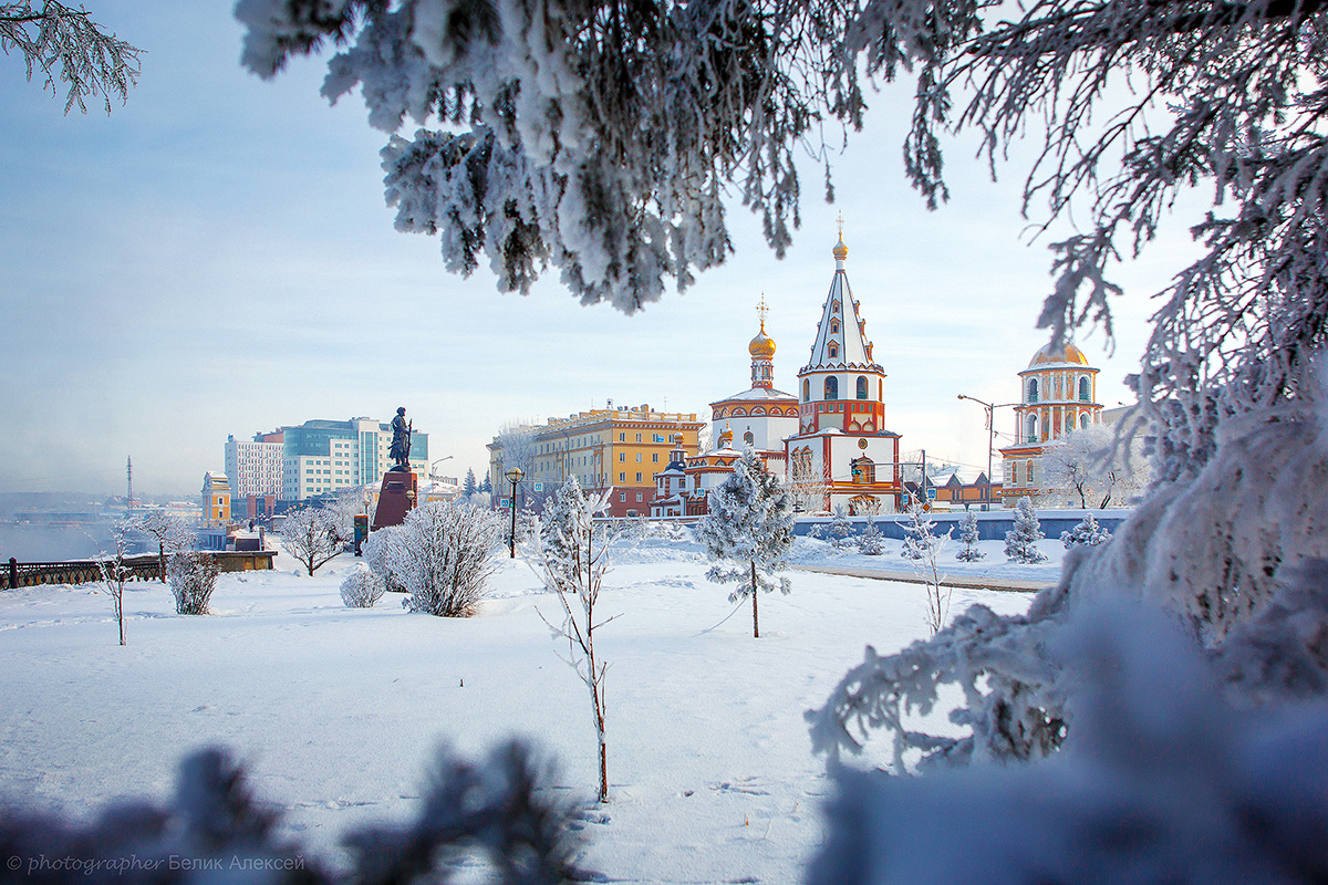 Иркутская зима Иркутск Ангара церковь