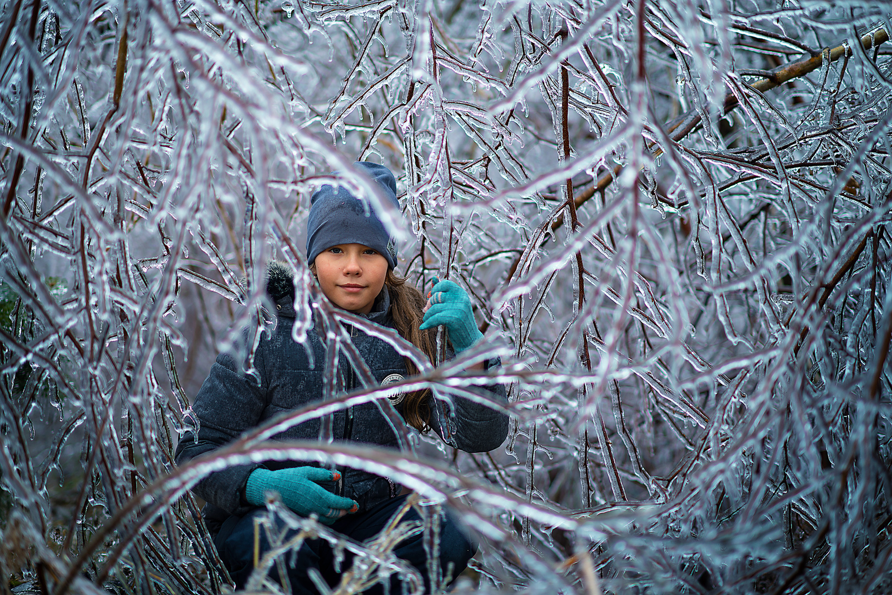 В хрустальном лесу Зима дождь ледянойдождь девочка лес ребёнок хрусталь стекло сверкает блеск красота
