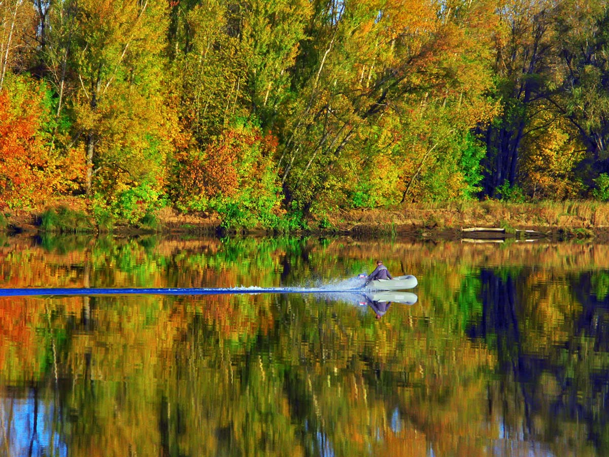 за уловом осень, отражение, рыбалка, река