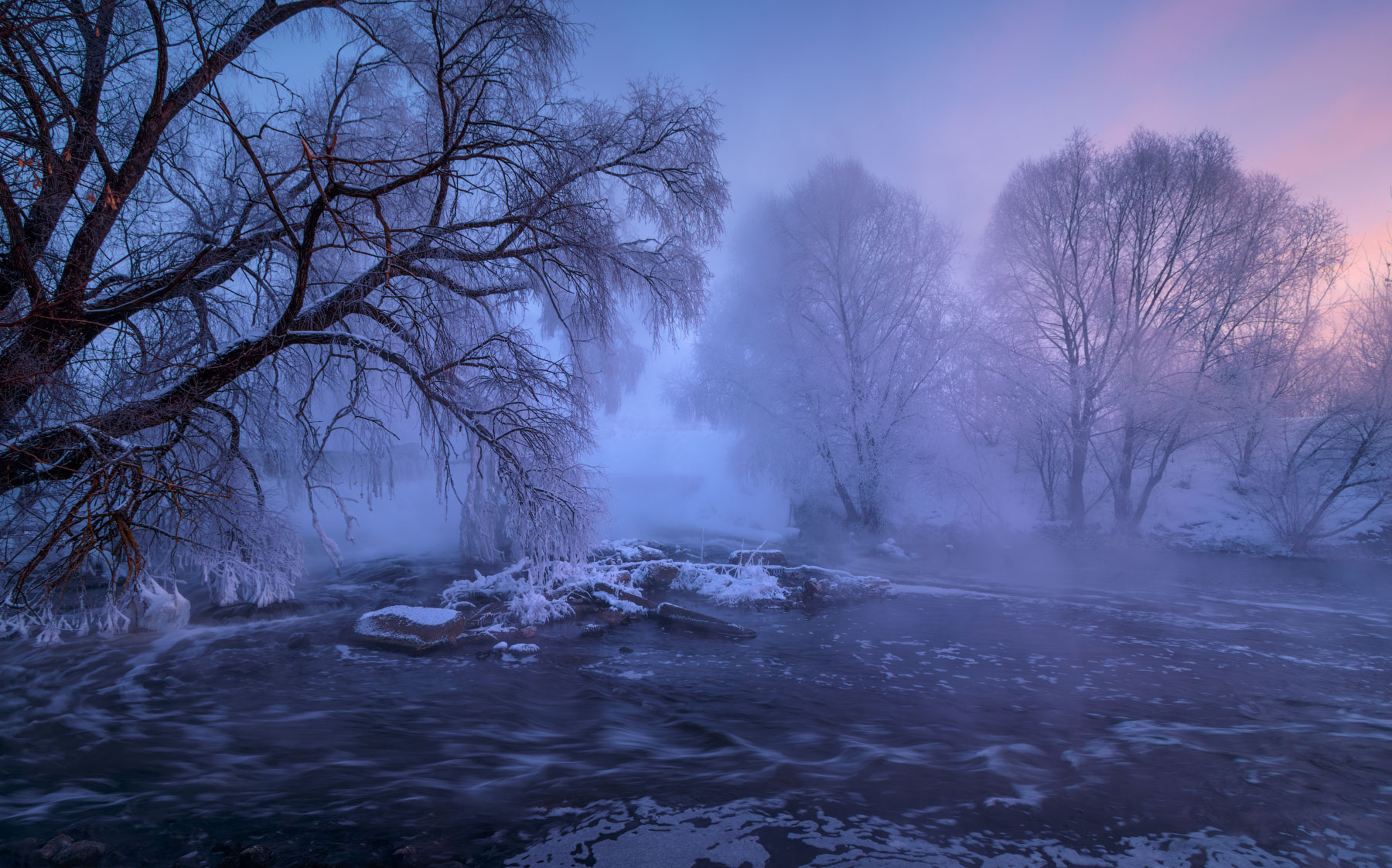 Листвянка Листвянка река мороз иней туман
