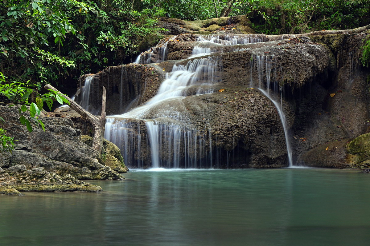 Один из семи каскадов водопада Эраван Эраван Тайланд Природа Пейзаж Каскад Водопад