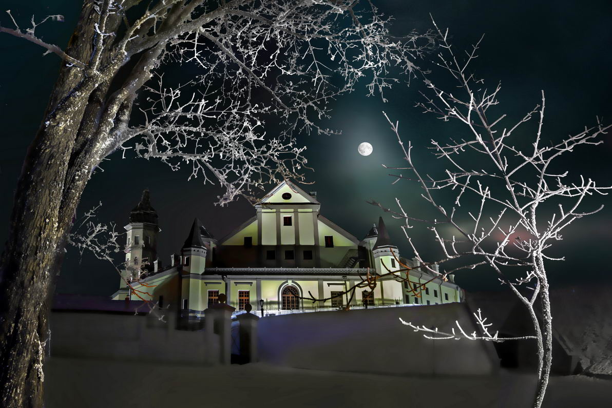 Сияние луны над замком Радзивиллов в Несвиже Беларусь Несвиж замок Радзивиллы