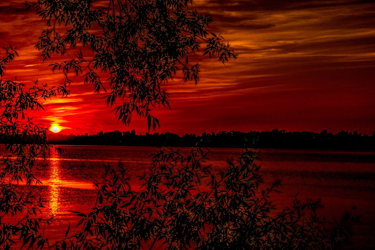 Закат Озеро Вечер Солнце Закат