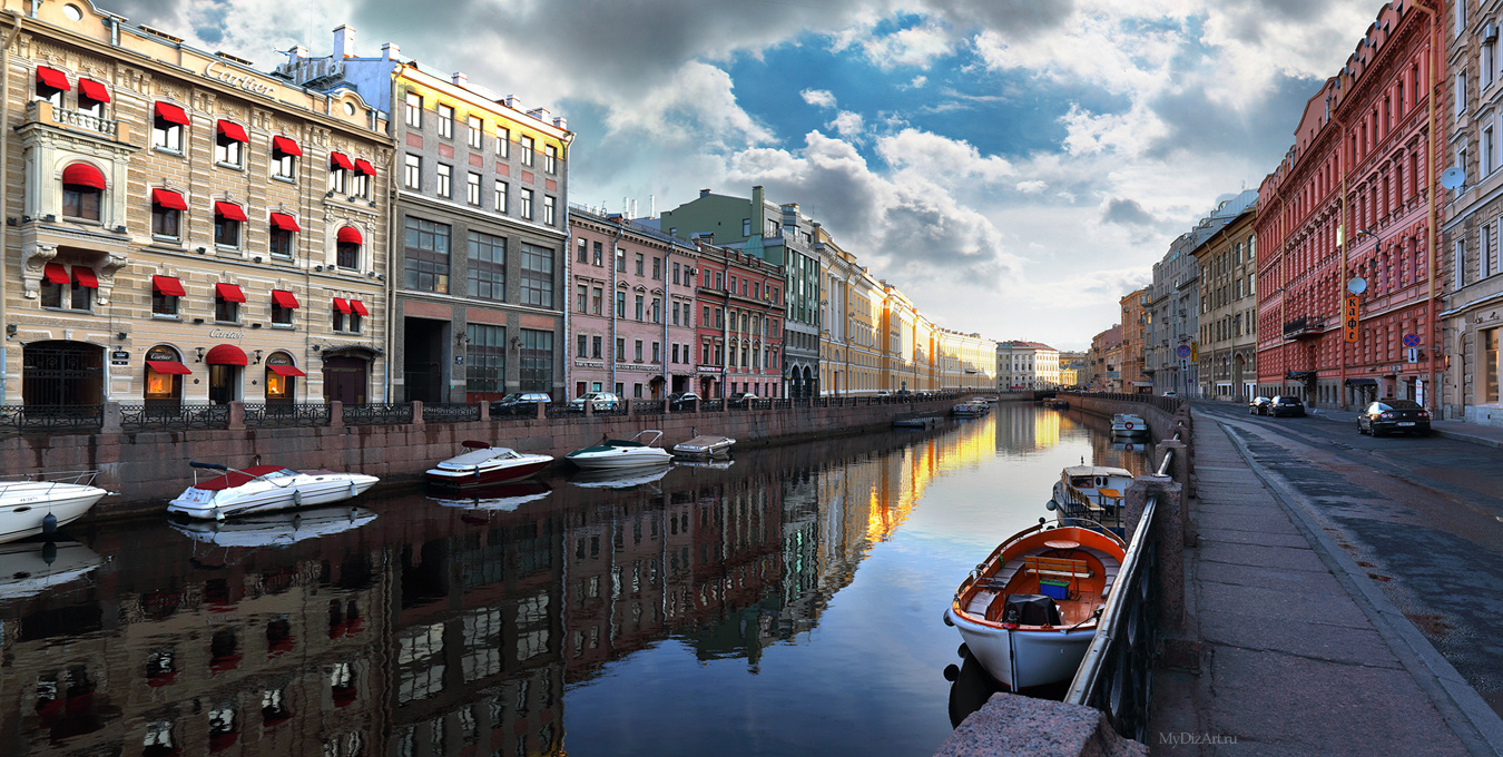 Мойка рассвет Санкт-Петербург Мойка рассвет лодки отражения