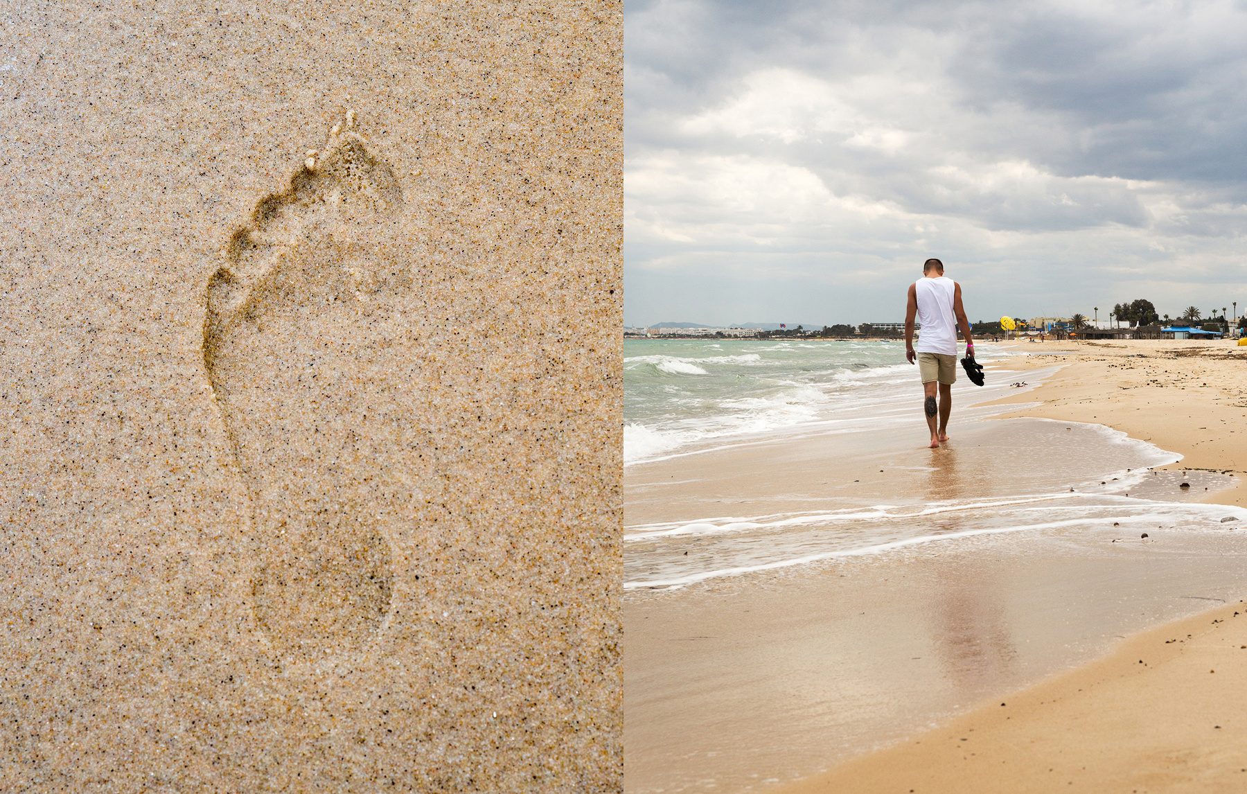 Оставить свой след... тунис море пляж песок отдых путешествие облака волны небо парень