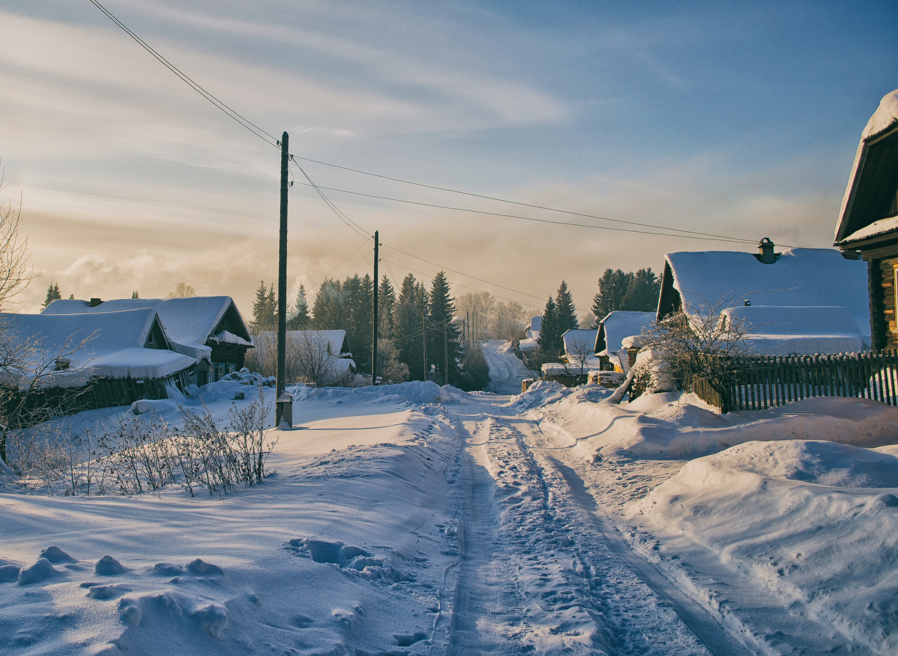 деревенская улица природа зима снег мороз