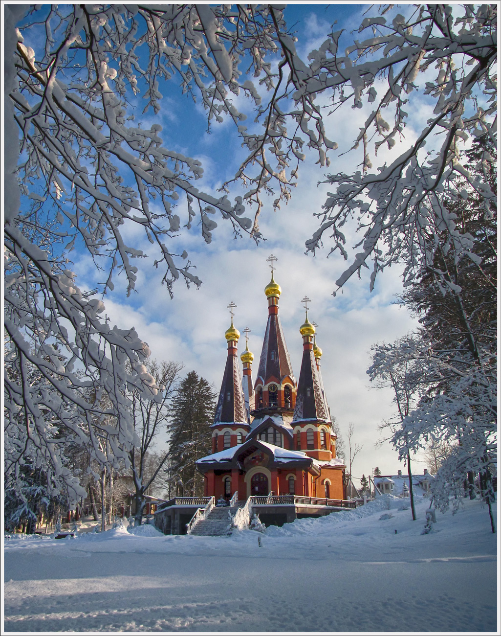 Рождественские мотивы Церковь храм зима снегопад