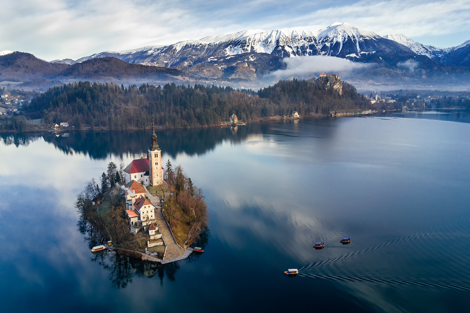 Январьское утро на озере Блед словения блед квадрокоптер дрон