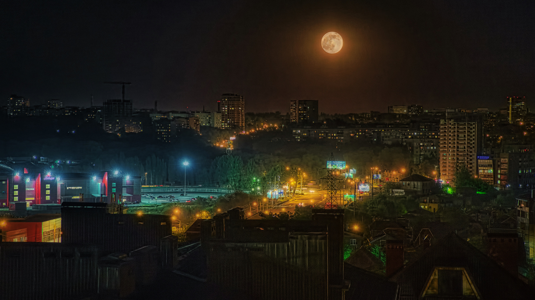 Полнолуние Ростов-на-Дону ночь небо город луна