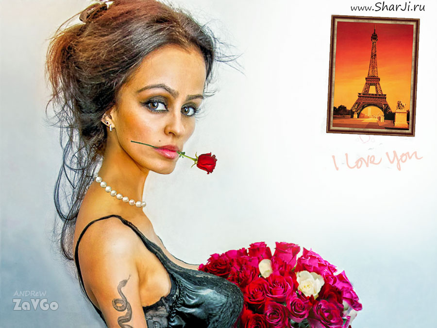 «Хочу в Париж» шарж девушка с цветами по фото