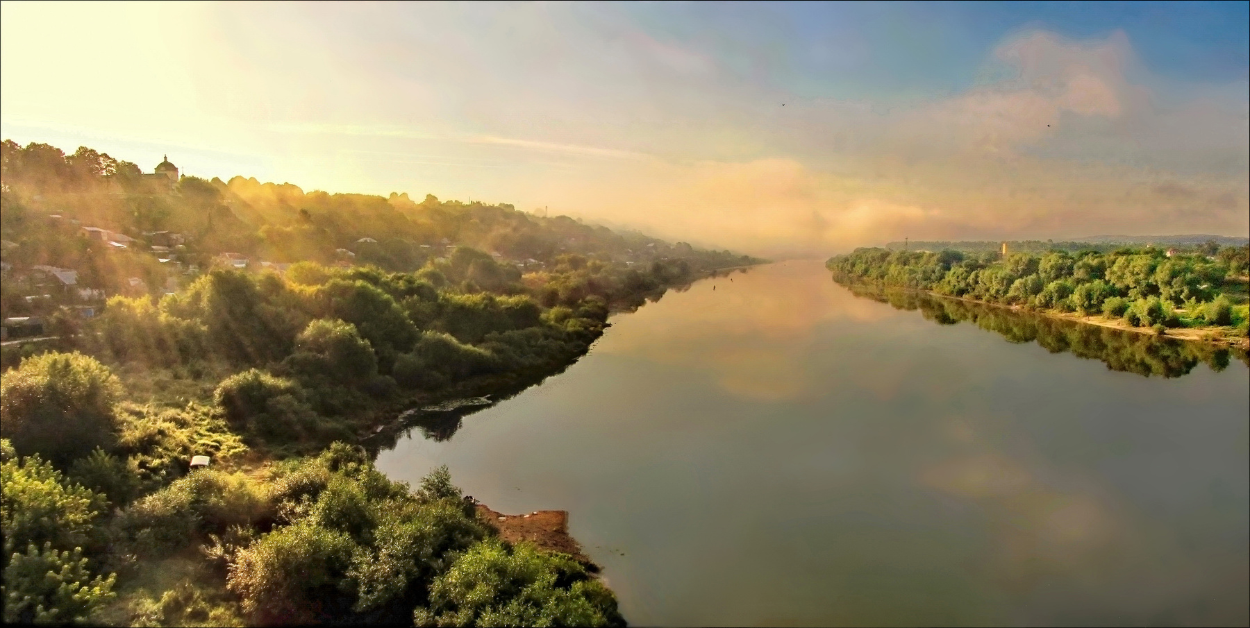 Утро туманное на реке Ока лето Утро солнце восход туман уходящий река