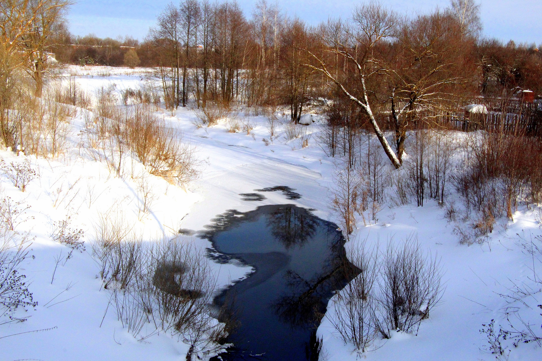 Река в феврале. Пейзаж Река Зима