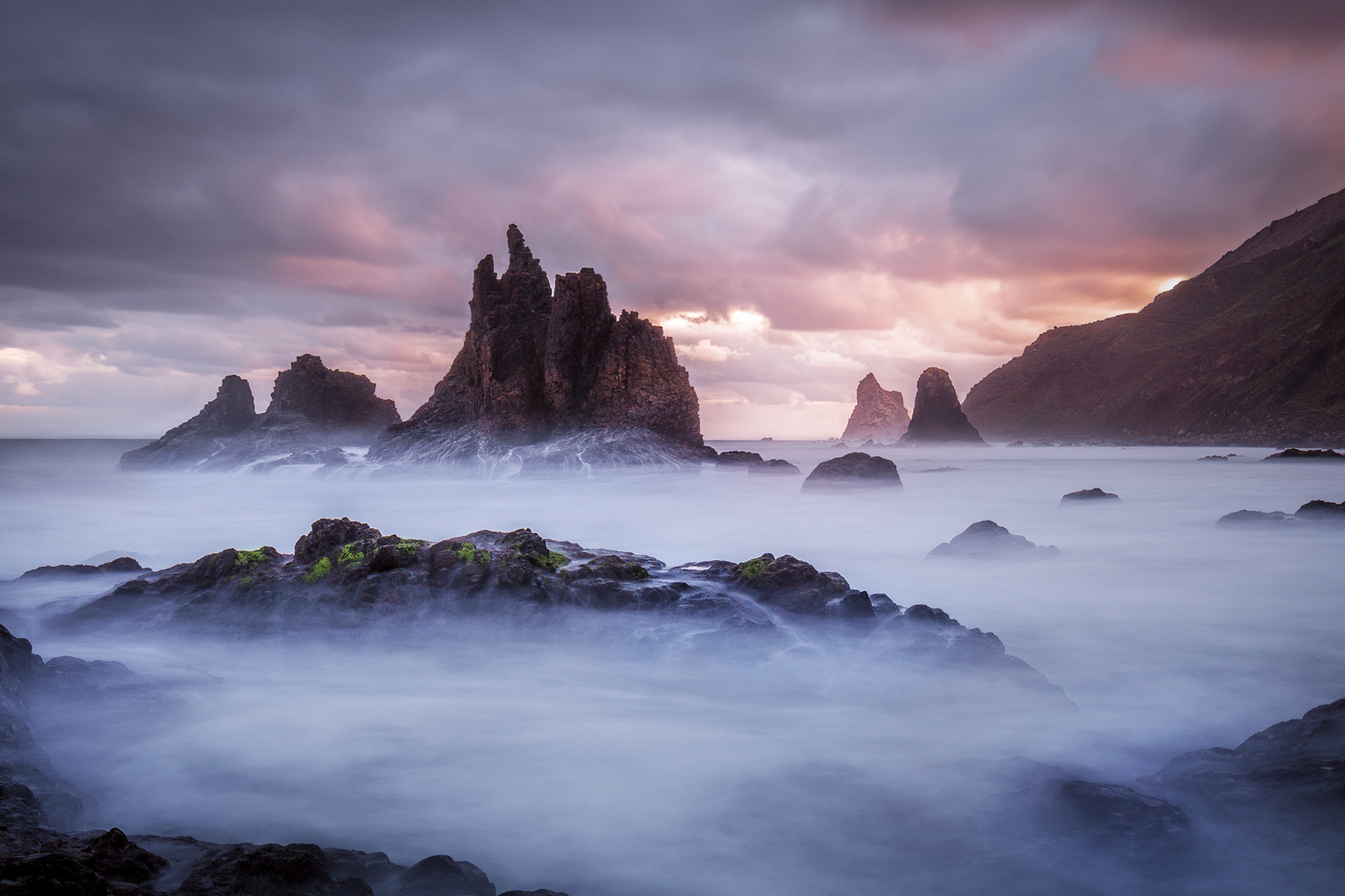 Сочные нотки рассвета Испания Бенихо рассвет океан выдержка скалы горы облака пляж берег
