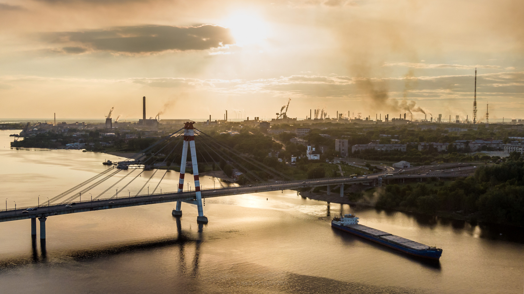 Череповец. bridge cars cherepovets landscape river sky traffic water
